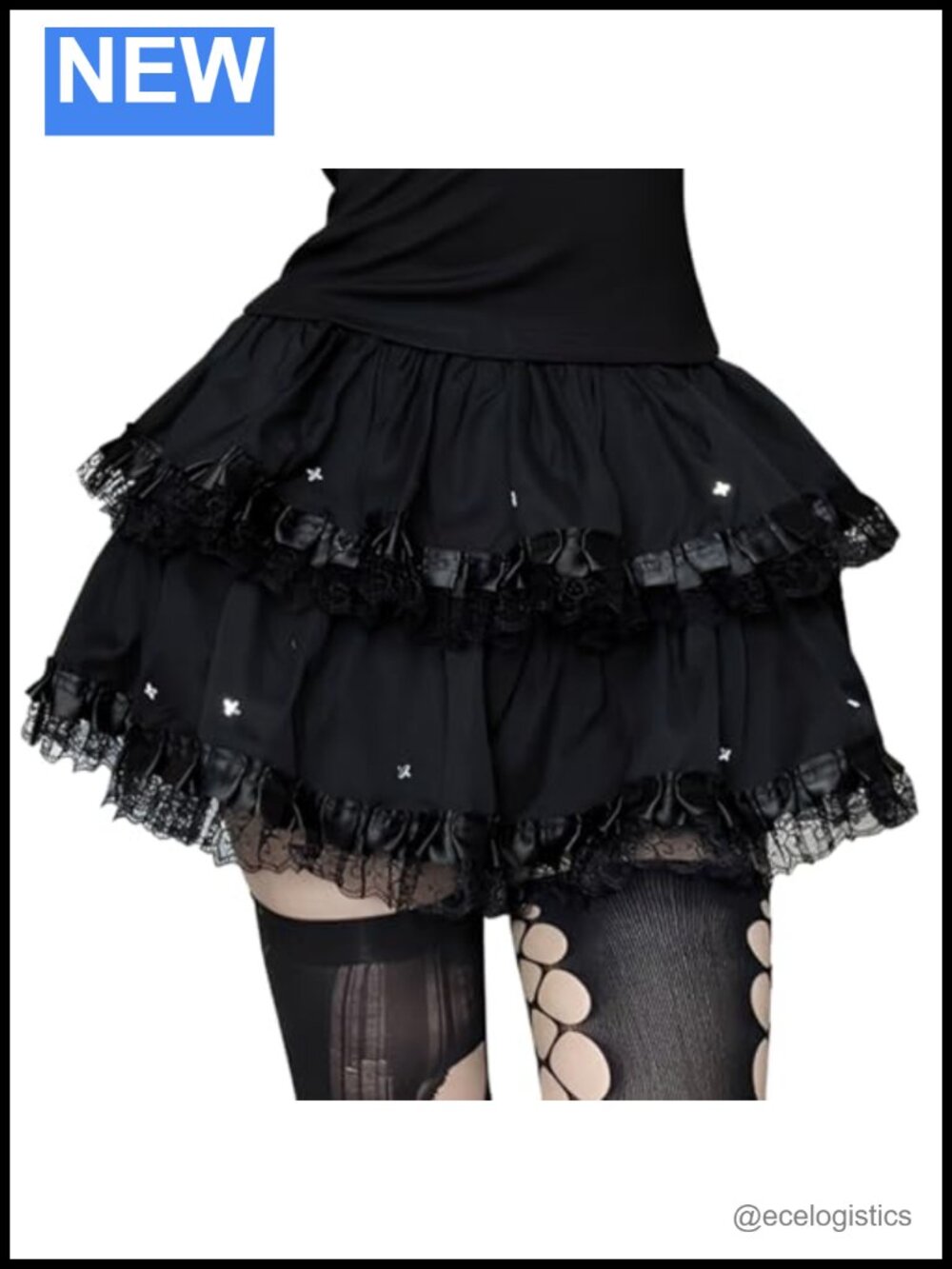 Polyester High Waisted Ruffled Lace Patchwork Mini Skirt